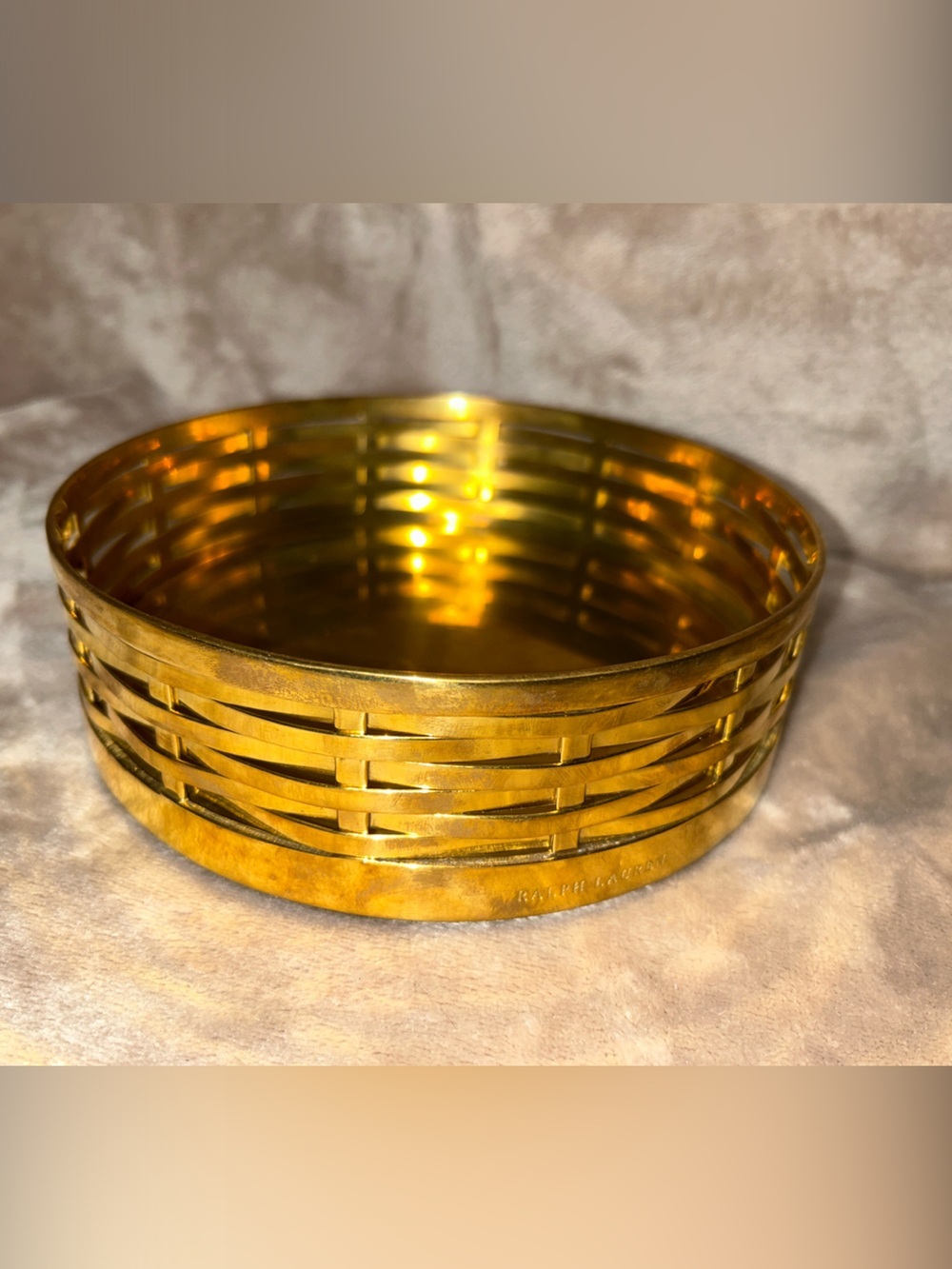 Ralph Lauren Home Gold Tone Brass Woven Luxury Trinket Catchall Bowl Vanity Tray